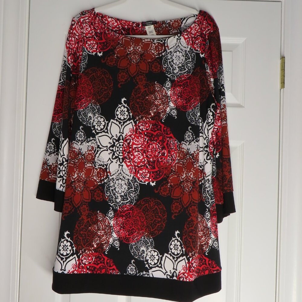Cocomo Womens Print Top Size 2X Popover Artsy Office Geometric Work Autumn Fall